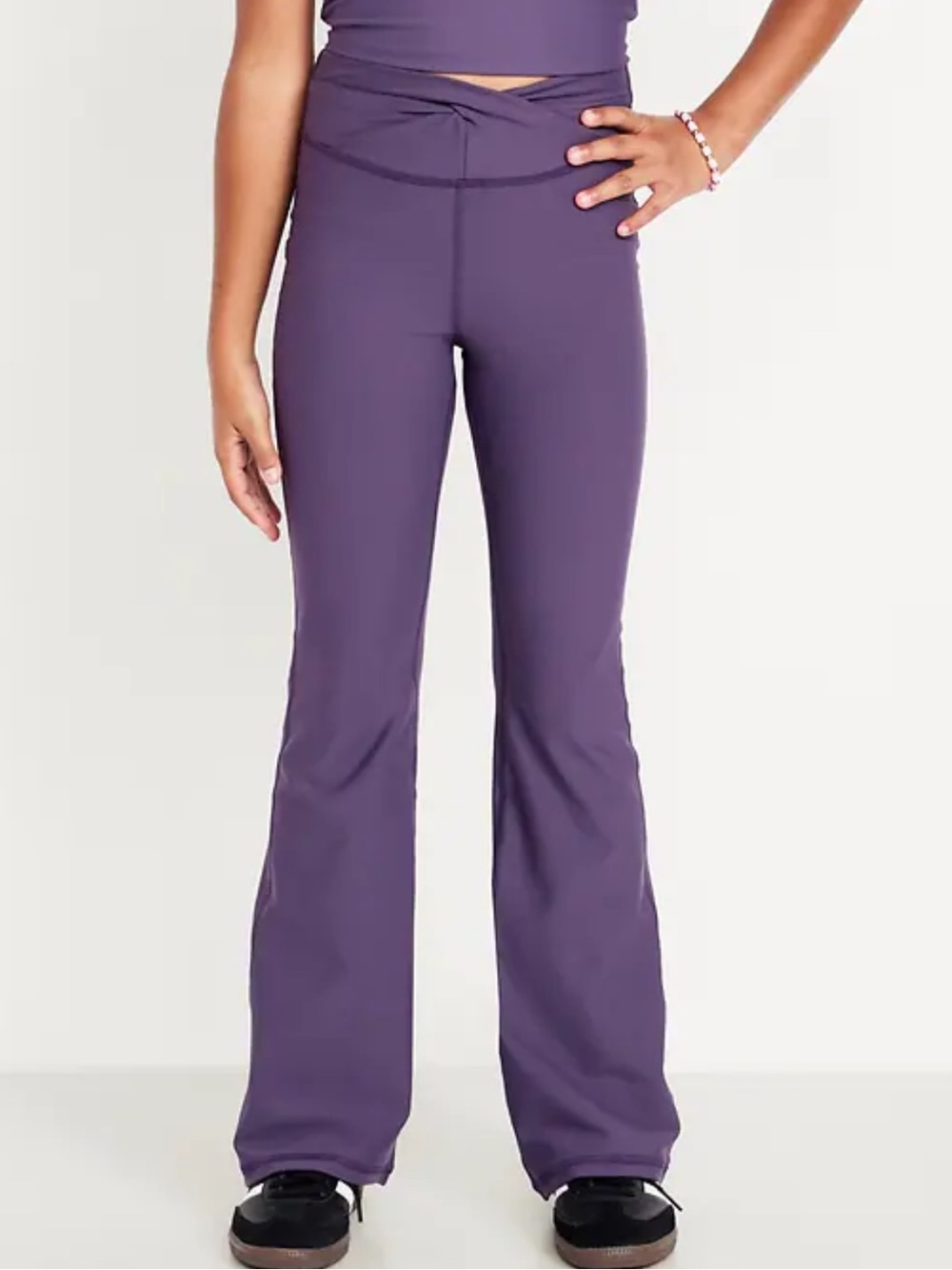 Girls high-waisted twist-front power soft flare leggings